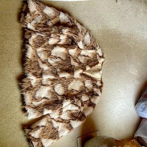 Decree multi colored beige and coffee medium faux fur short jacket
